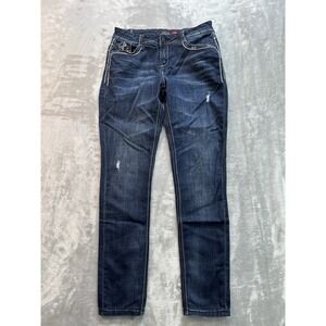 Women Skinny Stretch Jeweled Embroidered Jean Sz 28 Dark Blue Peoples Liberation